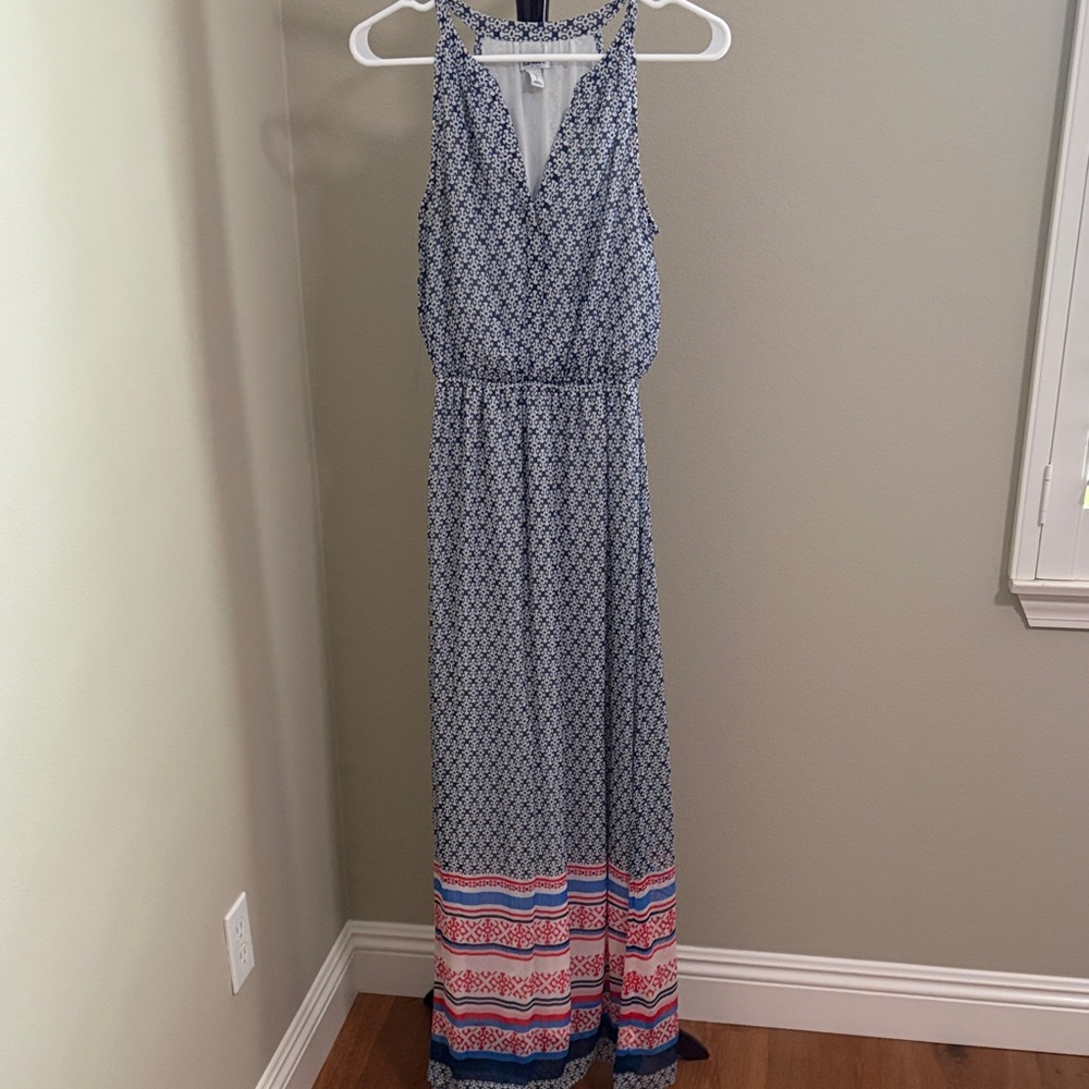Old Navy Blue and Pink Patterned Maxi Dress